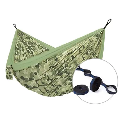 Houpací síť Hamaka, Houpací síť pro dva Camping camo Forest + Slap strap (SET)