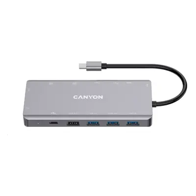 CANYON replikátor portů DS-12 13v1, 1xUSB-C PD 100W, 2xHDMI (4K), VGA, 4xUSB-A, RJ45 Gb, 3.5mm j