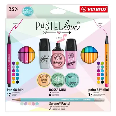 Fixy STABILO Pastellove - 35 ks - jemné linery, prémiové vláknové fixy, zvýrazňovače a grafitové