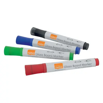 Popisovače NOBO Glass Whiteboard Markers, mix barev - balení 4 ks