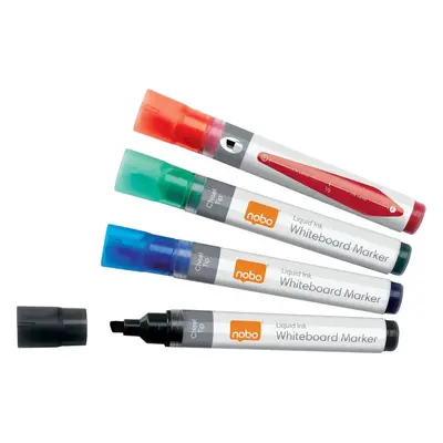 Popisovač NOBO Liquid Ink Whiteboard Pens Chisel Tip, mix barev - balení 10 ks