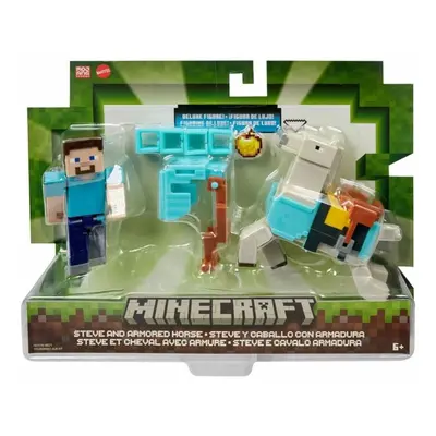 Minecraft 8 cm figurka dvojbalení STEVE a OBRNĚNÝ KŮŇ, Mattel HDV39