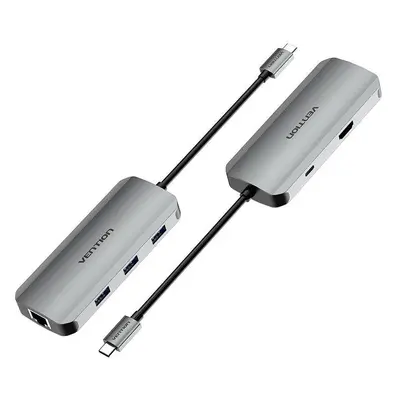 Replikátor portů Vention 6-in-1 USB-C to HDMI / USB 3.0 x 3 / RJ45 / PD Docking Station 0.15M Gr