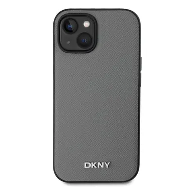 Kryt na mobil DKNY PU Leather Silver Metal Logo Magsafe Zadní Kryt pro iPhone 15 Grey