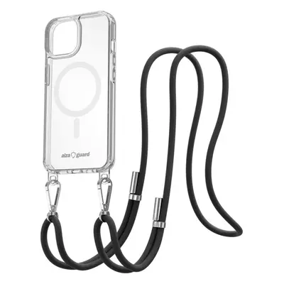 Kryt na mobil AlzaGuard Luxe Detach Lanyard Case Compatible with MagSafe for iPhone 15 černý