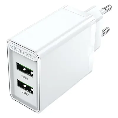 Nabíječka do sítě Vention 2-Port USB (A+A) Wall Charger (18W) White