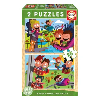 EDUCA Dřevěné puzzle V zábavním parku 2x25 dílků