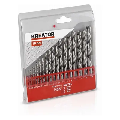 Sada vrtáků Kreator KRT012003 19 ks HSS Vrtáků do kovu 1-10 mm