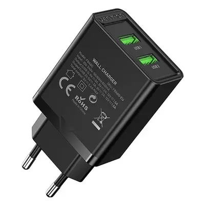 Nabíječka do sítě Vention 2-Port USB (A+A) Wall Charger (18W) Black