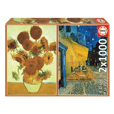 Puzzle Puzzle Slunečnice + Terasa kavárny v noci 2x1000 dílků