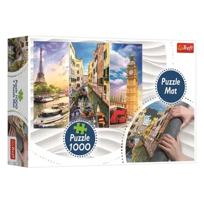 Puzzle Trefl Puzzle Koláž měst Paříž-Benátky-Londýn 1000 dílků + Podložka pod puzzle