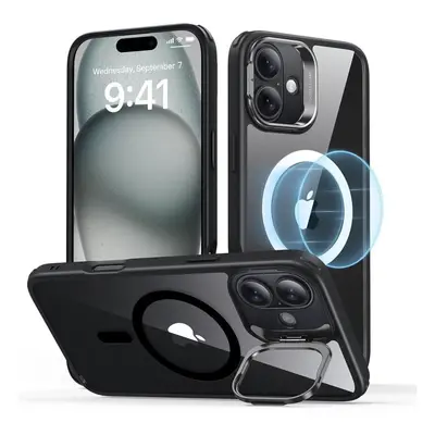 ESR Classic Hybrid Case with Stash Stand (HaloLock), Compatible with iPhone 16, Clear Black 1A74