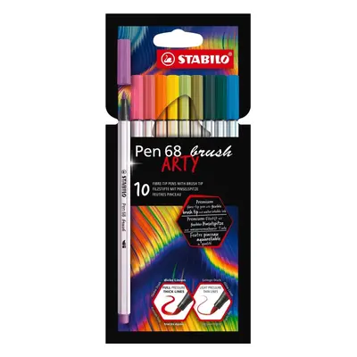 Fixy STABILO Pen 68 brush s flexibilním štětcovým hrotem, pouzdro 10 barev