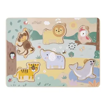 eliNeli Dřevěné vkládací puzzle se zvuky - zvířátka v ZOO