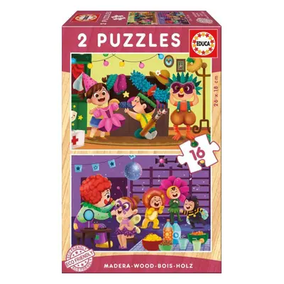 EDUCA Dřevěné puzzle Maškarní bál 2x16 dílků