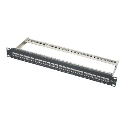 XtendLan Patch panel 19", 24 portů osazený keystone CAT6A, stíněný