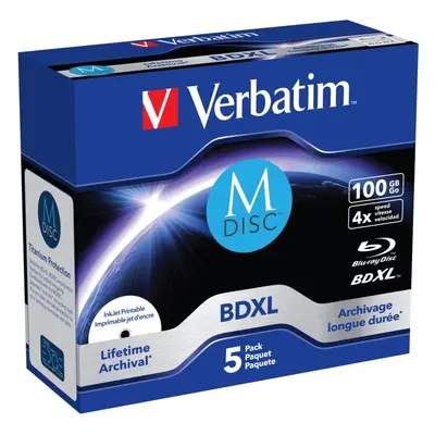 Média VERBATIM M-DISC BD-R XL 100GB, 4x, printable, jewel case 5 ks