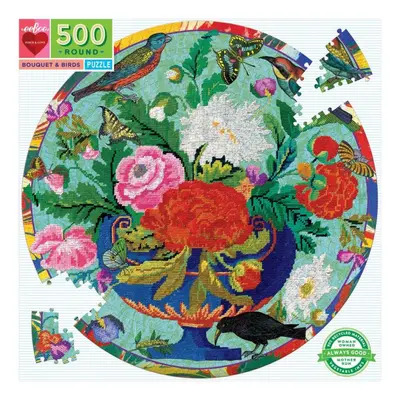 EEBOO Kulaté puzzle Květiny a ptáčci 500 dílků