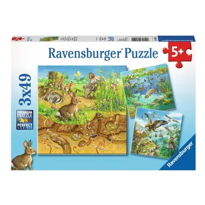 RAVENSBURGER Puzzle Zvířátka ve svých domovech 3x49 dílků