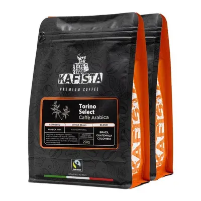 Káva Kafista "Torino Select" -Zrnková káva, 100% Arabica Espresso Káva, Pražená v Itálii 2 x 250