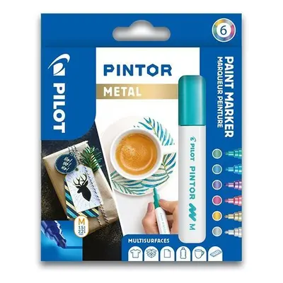 Popisovače PILOT Pintor Medium Metal, sada 6 ks