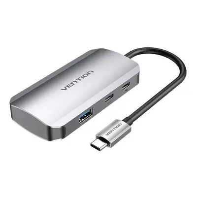 USB Hub Vention 5-Port USB 3 Gen 1 / 3x USB3.0 / PD Hub 0.15M Gray Aluminum Alloy Type