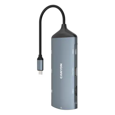 CANYON replikátor portů DS-15 8v1, 1xUSB-C PD 100W, 1xHDMI (4K), VGA, 2xUSB-A 3.0, 1xUSB-A 2.0 R