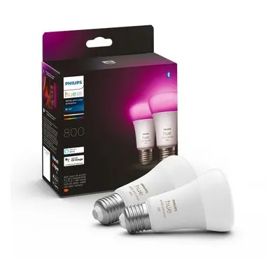 Philips Hue 8719514328365 LED žárovka 1x6,5W | E27 | 800lm | 2000-6500K | RGB - set 2 ks, Blueto