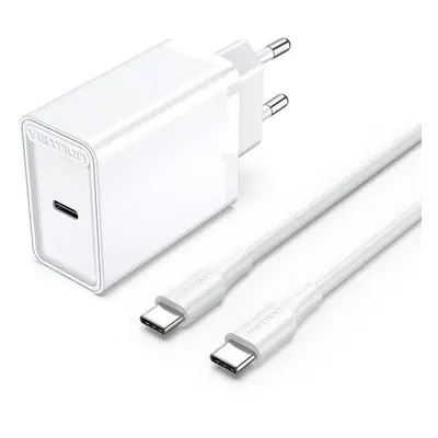 Nabíječka do sítě Vention 1-port 25W USB-C Wall Charger with USB-C Cable White