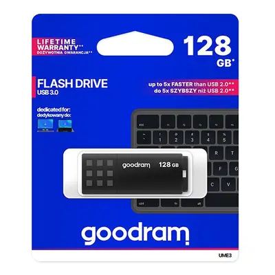 Goodram USB flash disk, USB 3.0, 128GB, UME3, černý, UME3-1280K0R11, USB A, s krytkou