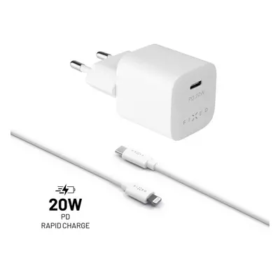 Nabíječka do sítě FIXED PD Rapid Charge Mini s USB-C výstupem a USB-C/Lightning kabelem podpora 