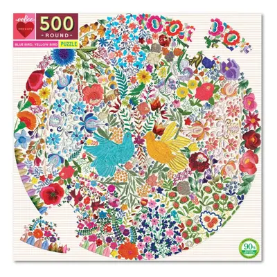 EEBOO Kulaté puzzle Modrý a žlutý ptáček 500 dílků