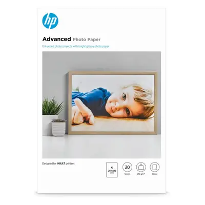 HP Advanced Glossy Photo Paper, foto papír, lesklý, zdokonalený typ bílý, A3, 250 g/m2, 20 ks, Q