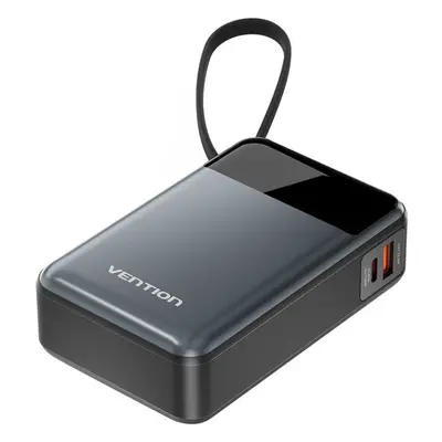 Vention 20000mAh Power Bank (USB-C + USB-C/USB-A) with Built-in USB-C Cable 65W Black LED Displa