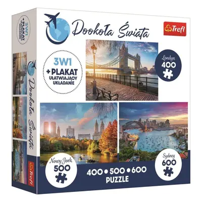 Puzzle Trefl Puzzle Kolem světa Londýn, New York a Sydney 400 + 500 + 600 dílků