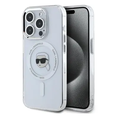 Kryt na mobil Karl Lagerfeld IML Karl Head Metal Frame MagSafe Zadní Kryt pro iPhone 15 Pro Max 