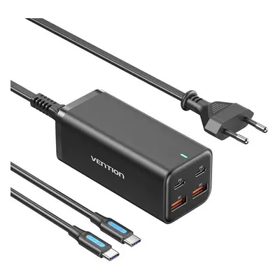 Nabíječka do sítě Vention 4-Port USB (C + C + A + A) GaN Charger (100W/100W/18W/18W) EU-Plug Bla