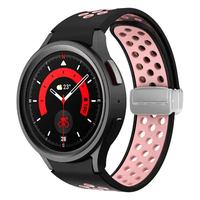 Perforovaný magnetický řemínek pro Samsung Watch 4/5/6 Barva: Černo-růžový se stříbrnou přezkou