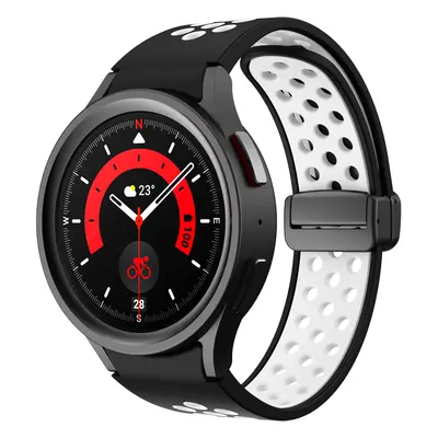 Perforovaný magnetický řemínek pro Samsung Watch 4/5/6 Barva: Černo-bílý s černou přezkou