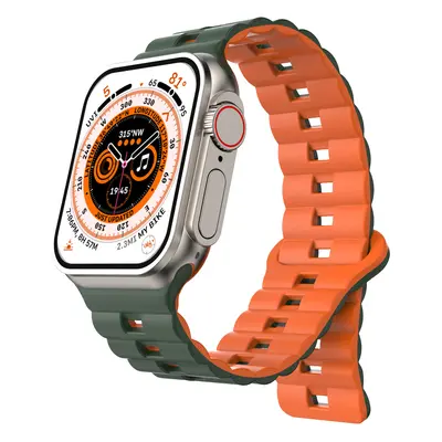 Magnetický silikonový řemínek pro Apple Watch 42/44/45/46/49mm Barva: Zeleno-oranžový