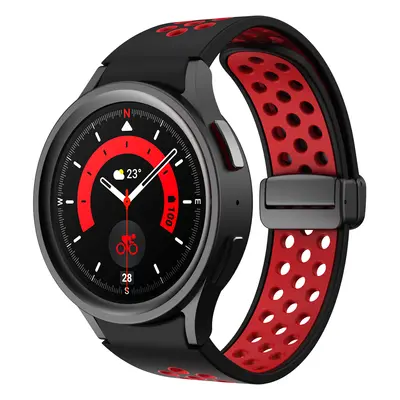 Perforovaný magnetický řemínek pro Samsung Watch 4/5/6 Barva: Černo-červený s černou přezkou