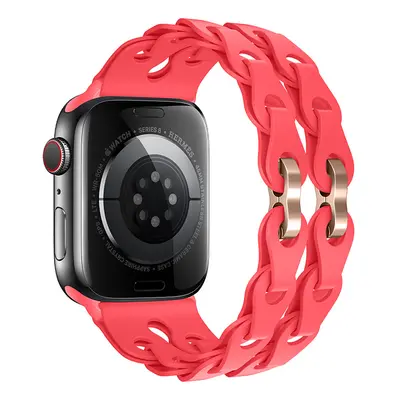 Silikonový řetízkový řemínek pro Apple Watch 42/44/45/46/49mm Barva náramku: Malinová