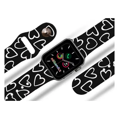 Mi-band.cz Apple watch řemínek Srdce černobílá Rozměr: 42/44/45/49mm, barva pásku: černá