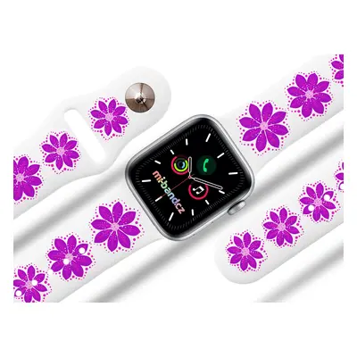 Mi-band.cz Apple watch řemínek Fialová květina Rozměr: 42/44/45/49mm, barva pásku: bílá