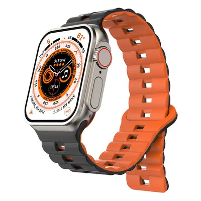 Magnetický silikonový řemínek pro Apple Watch 42/44/45/46/49mm Barva: Černo-oranžový