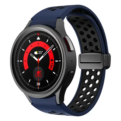 Perforovaný magnetický řemínek pro Samsung Watch 4/5/6 Barva: Tmavěmodro-černý s černou přezkou