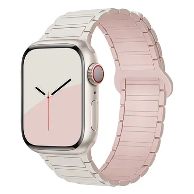 Dvojbarevný magnetický řemínek pro Apple Watch 42/44/45/46/49mm Barva: Béžovo-růžový