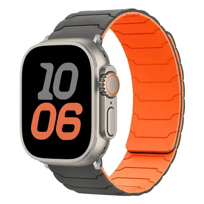 Silikonový magnetický řemínek pro Apple Watch 42/44/45/46/49mm Barva: Šedo-oranžový