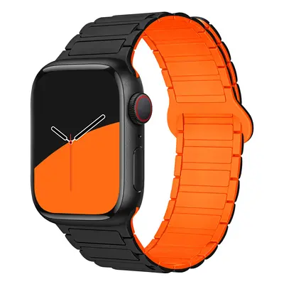 Dvojbarevný magnetický řemínek pro Apple Watch 42/44/45/46/49mm Barva: Černo-oranžový