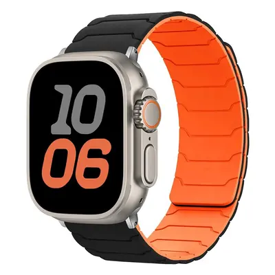 Silikonový magnetický řemínek pro Apple Watch 42/44/45/46/49mm Barva: Černo-oranžový